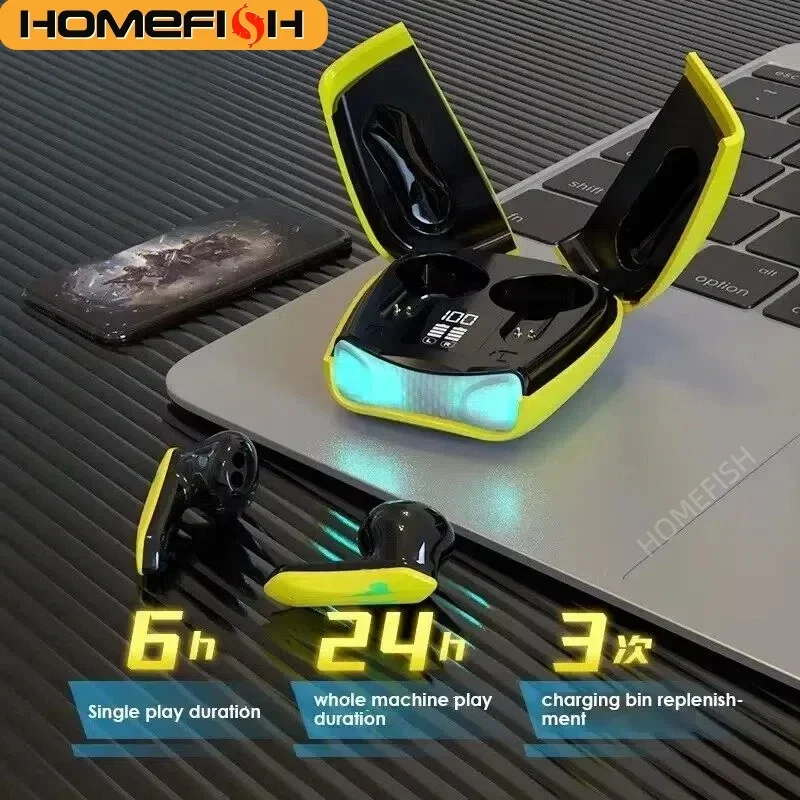 Earbuds Anc Wireless - HOMEFISH ワイヤレスイヤホン BT 5.2 低遅延、防水、クールなLEDライト付き、eスポーツや音楽に最適な5時間再生時間