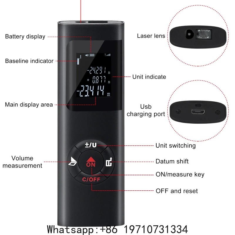 Laser Distance Measure - 40 メートル/60 メートルミニスマートレーザー距離計測定赤外線距離計 USB 充電式ポータブルハンドヘルドレーザー距離計ツール