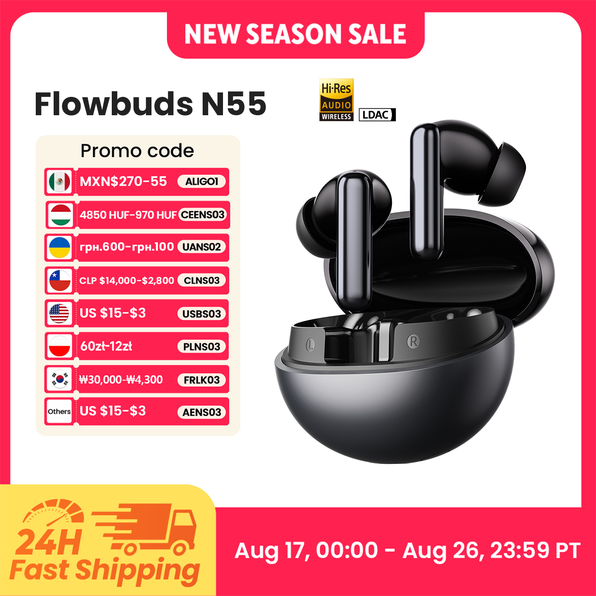 HAYLOU Flowbuds N55 ワイヤレスイヤホン  - Earbuds Anc Wireless のレビューと価格
