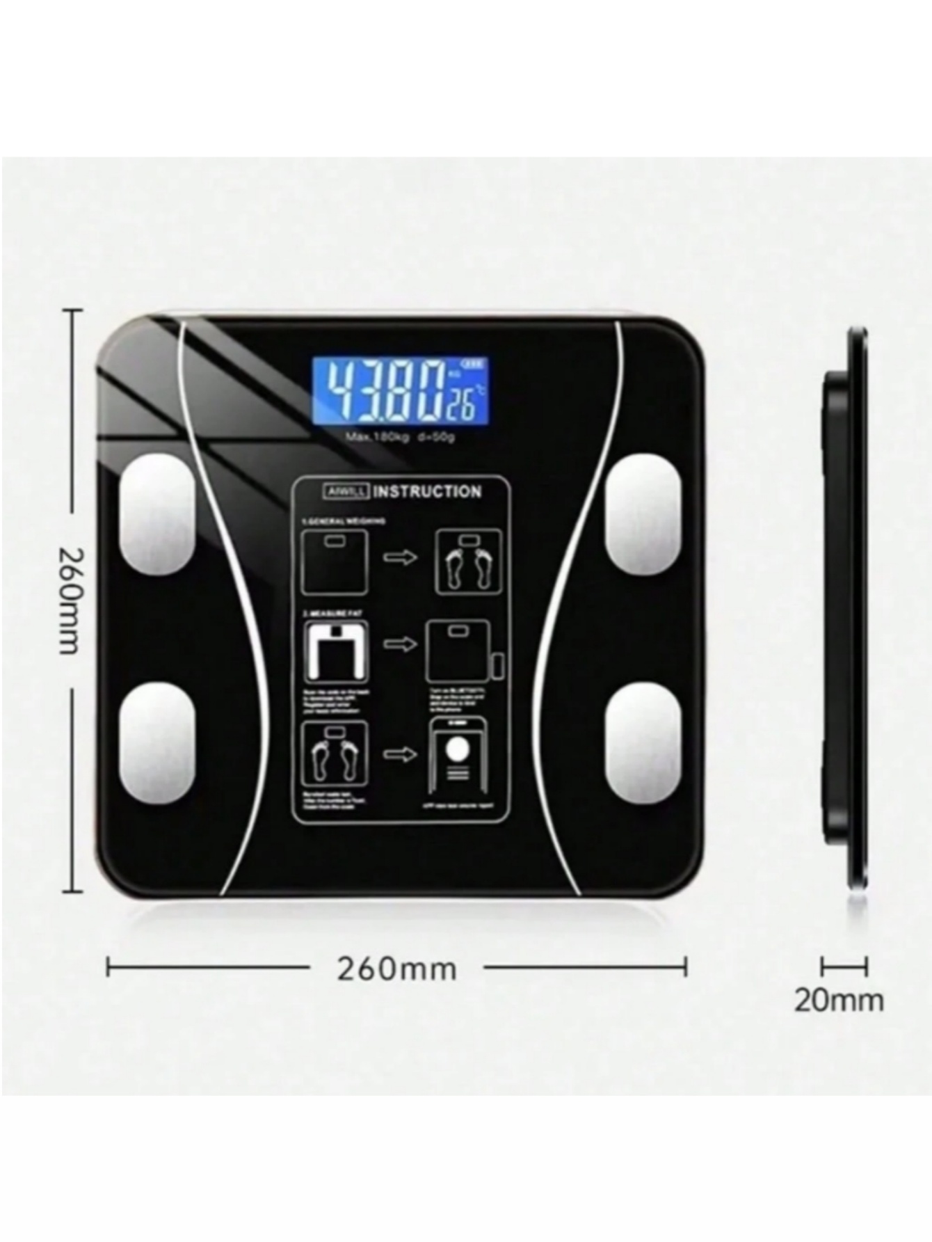 高精度USB充電式スマートデジタル体重計、LEDディスプレイ - Body Fat Scale Smart のレビューと価格